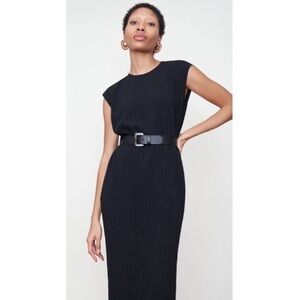 MM Lafleur Doris Black Faded Pinstripe Midi Shift Dress